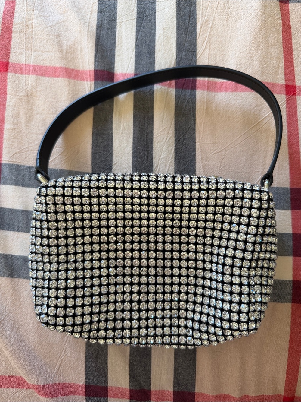 Alexander Wang Silver Crystal Mesh Shoulder Bag with Black Strap